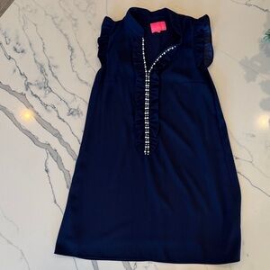 Lilly Pulitzer Navy Ruffle Pearl-Trim Mini Dress